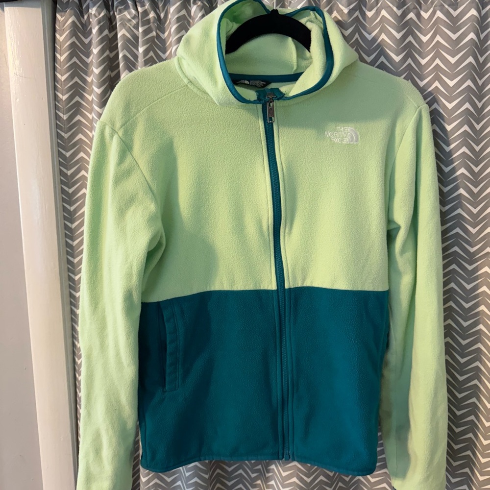 The North Face Light Green and Teal Fleece Hoodie